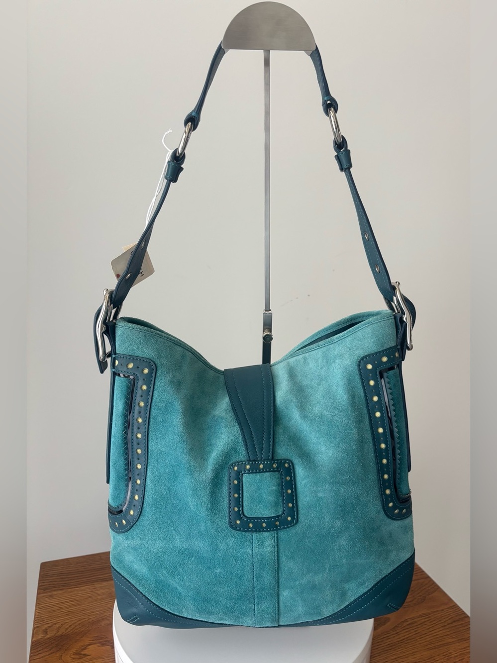 Coach 2006 NWT Hamptons Suede Hobo Bag, Teal Blue w/Silver Hardware NEW IN BOX - Picture 3 of 8
